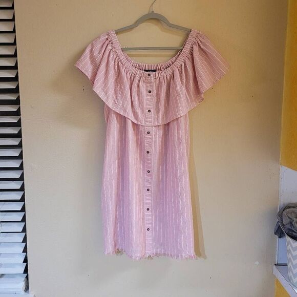 Bluheaven Women's Elastic Off-shoulder Striped Dress Barbie Pink Large - Picture 4 of 16